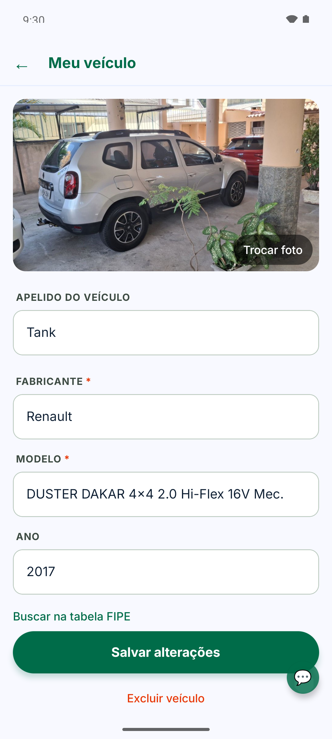 The car, its FIPE valuation and a photograph
