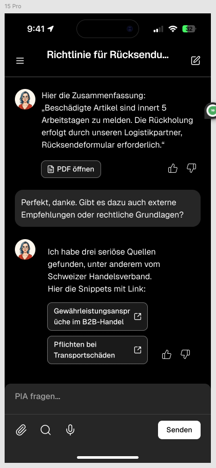 The narrow layout — dark theme on mobile, sidebar as gesture, actions in thumb reach