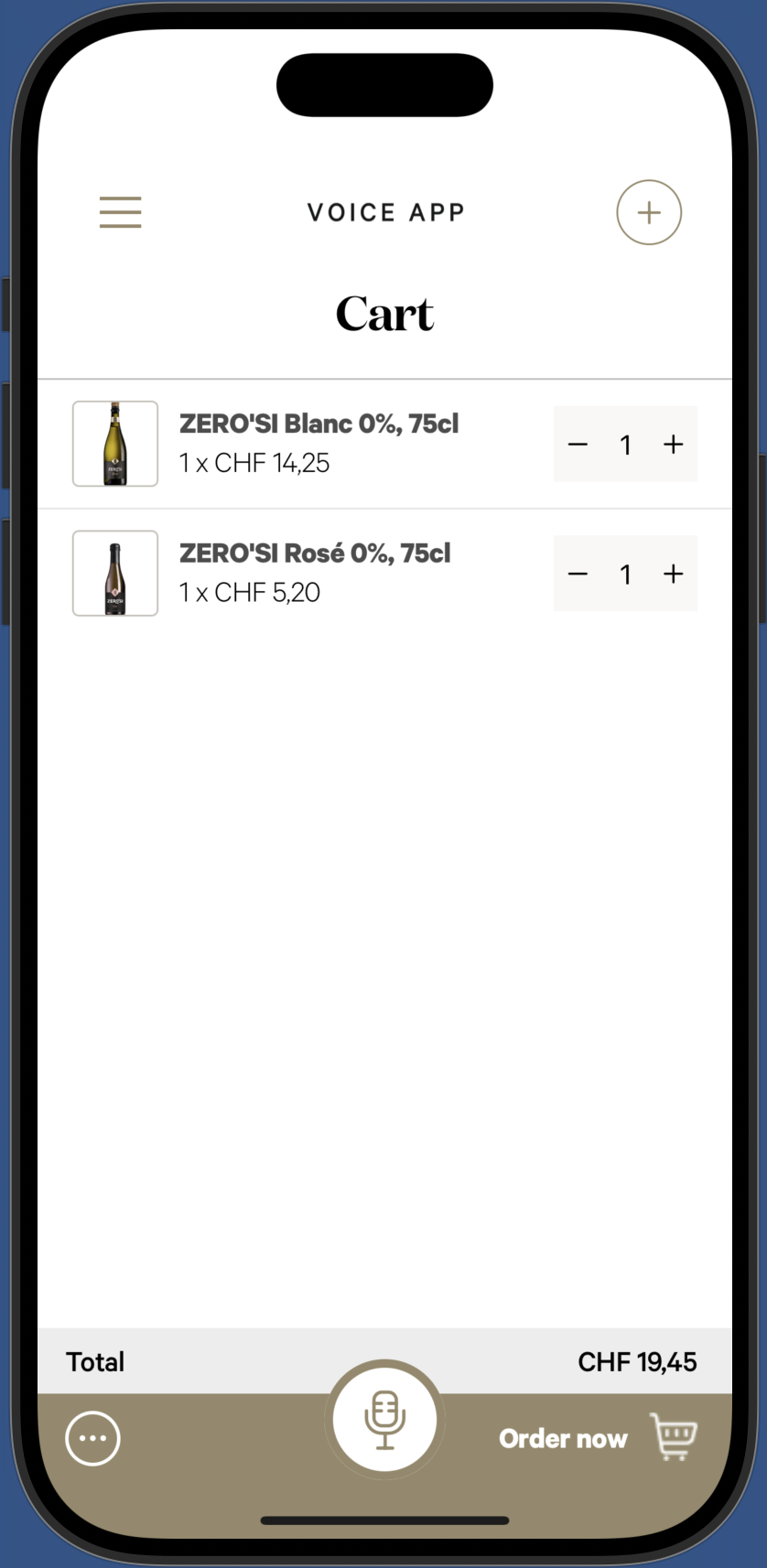 Cart with editable quantities
